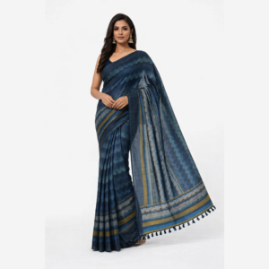 Semilunar Black Cotton Fabric Saree