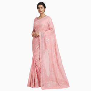 Fancy Cotton Linen Saree with Sequins Embroidery