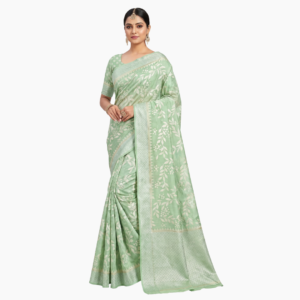 Soft cotton linen saree with satin border for women – lightweight daily wear saree
